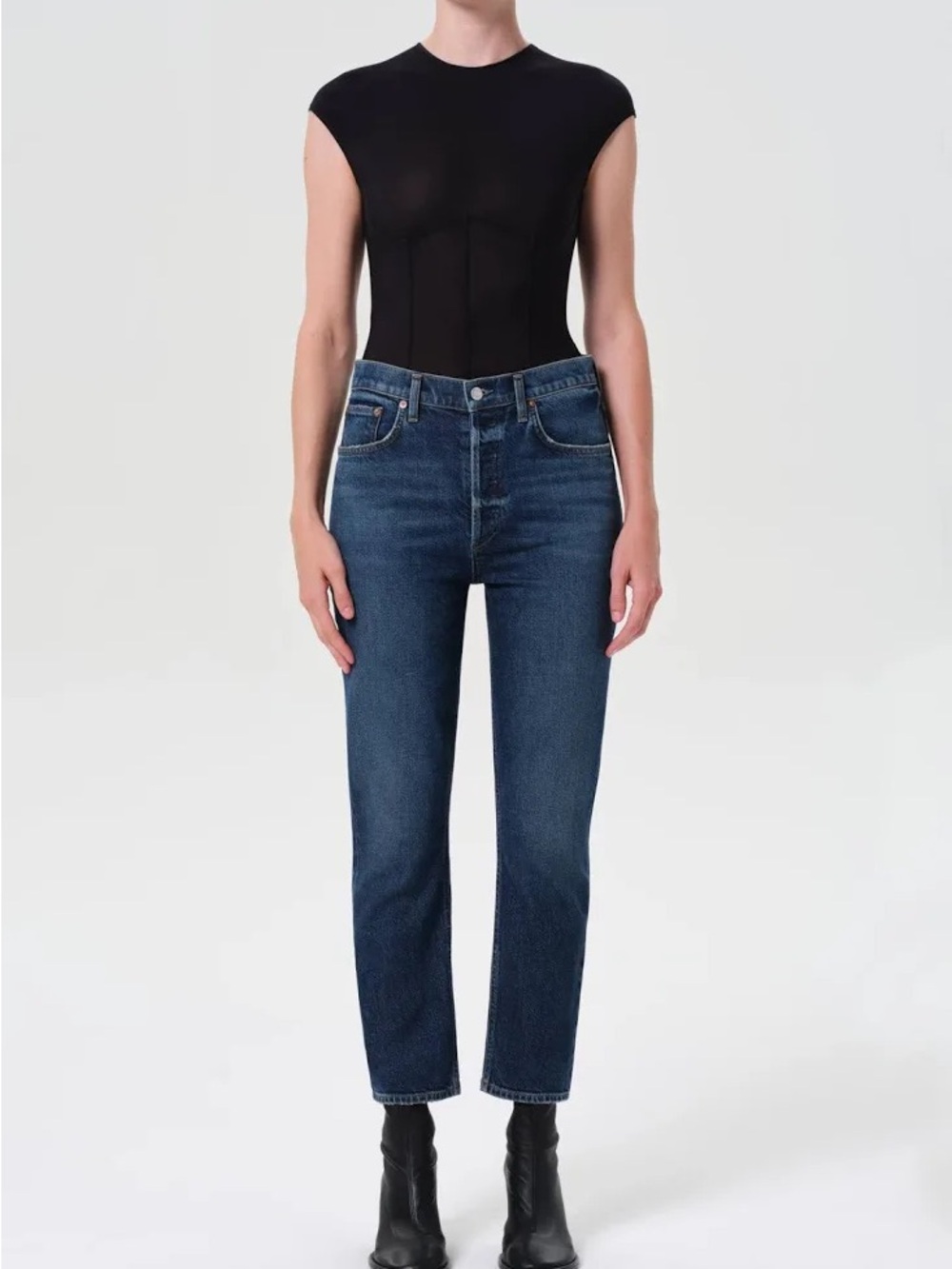 Agolde Riley High-Rise Crop Straight Jeans Dark Wash Size 24 Classic
